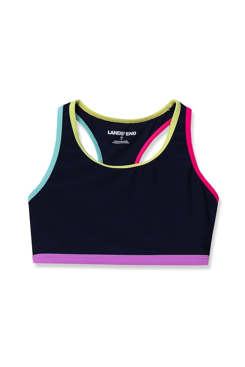 Girls Chlorine Resistant Contrast Racer Back Bikini Top, Main, color, Deep Sea Navy