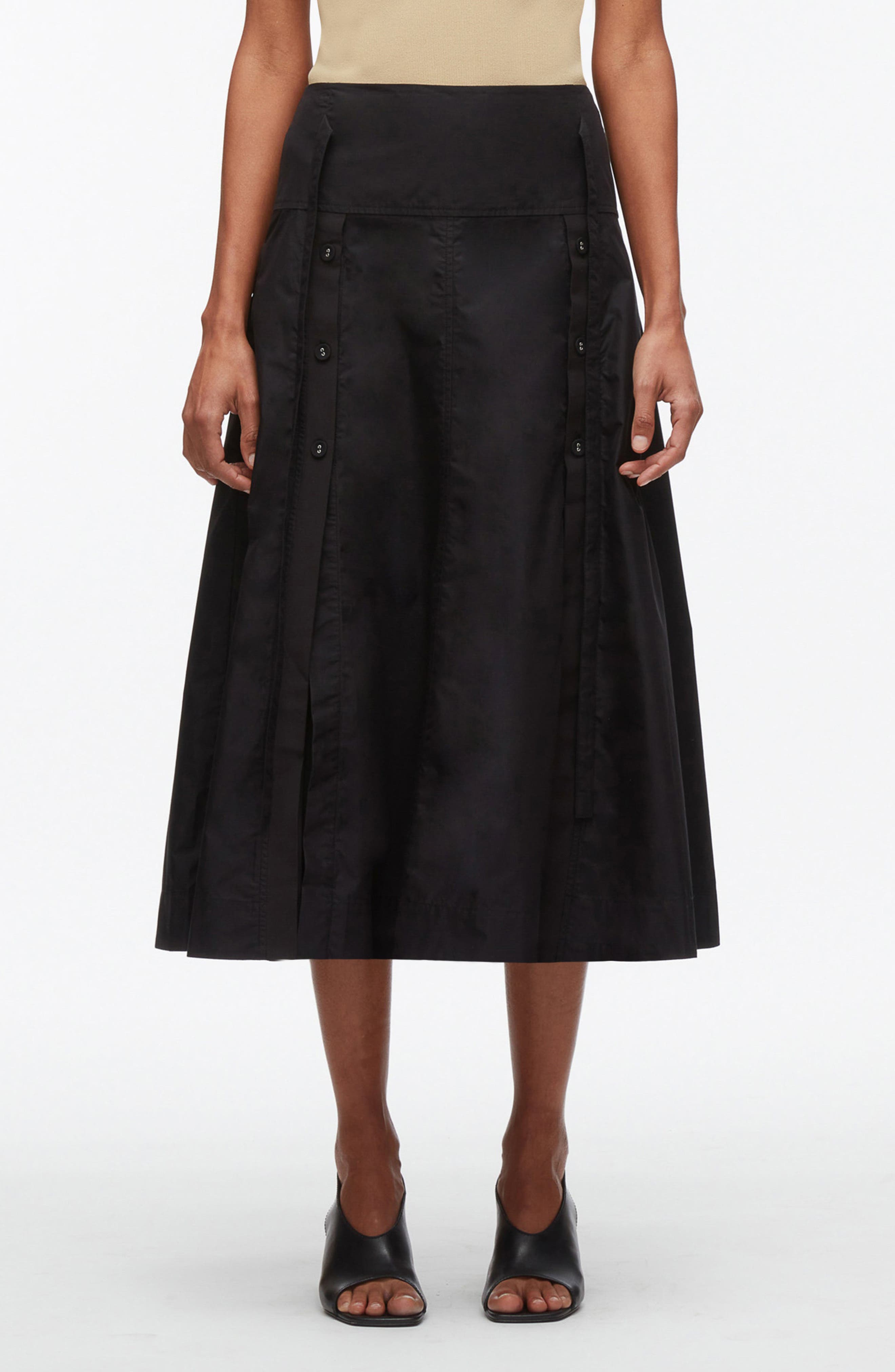 Tie Waist Button Midi Skirt