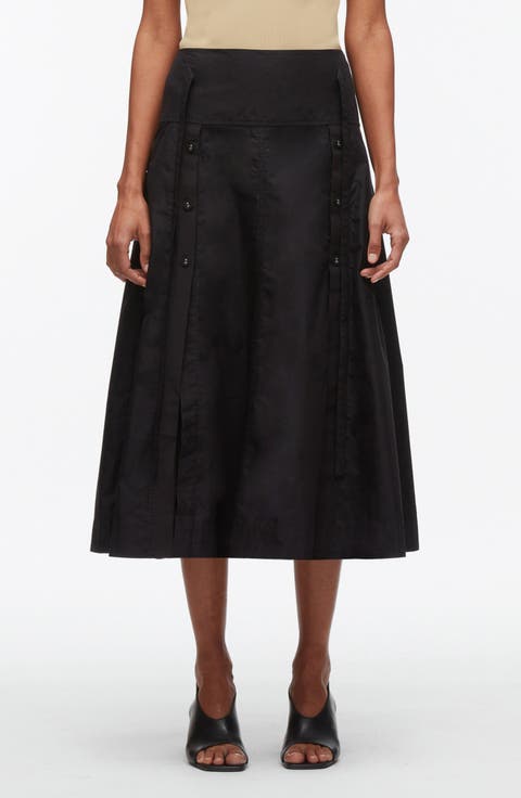 Tie Waist Button Midi Skirt
