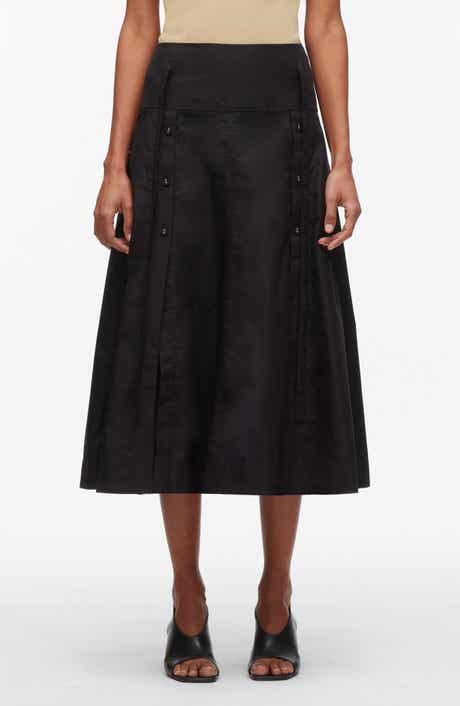 Tie Waist Button Midi Skirt
