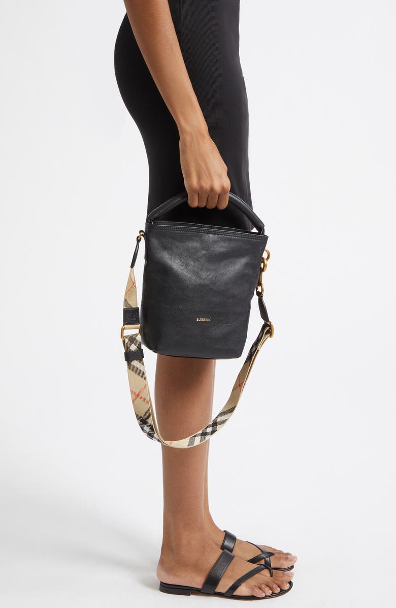 Burberry Mini B Clip LeatherBucket Bag, Alternate, color, Black