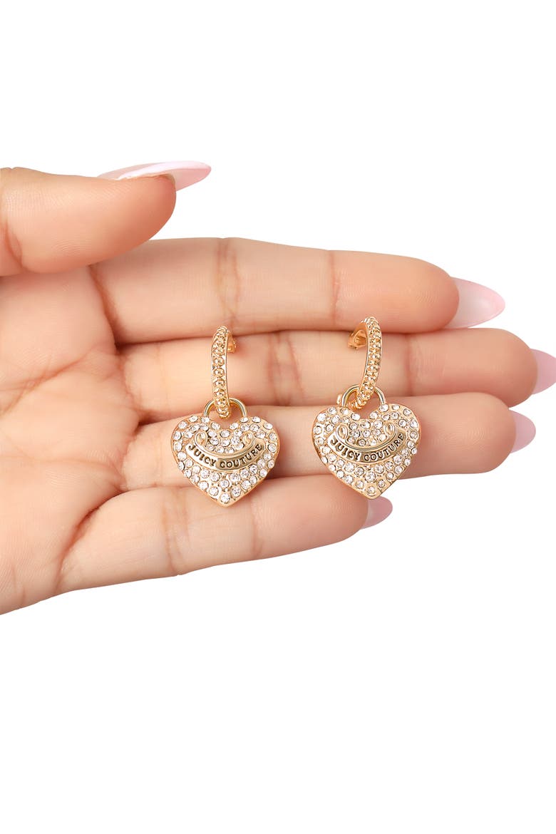 Gold-Tone Heart Charm Hoop Earrings with Crystal Accents, Alternate, color, Gold