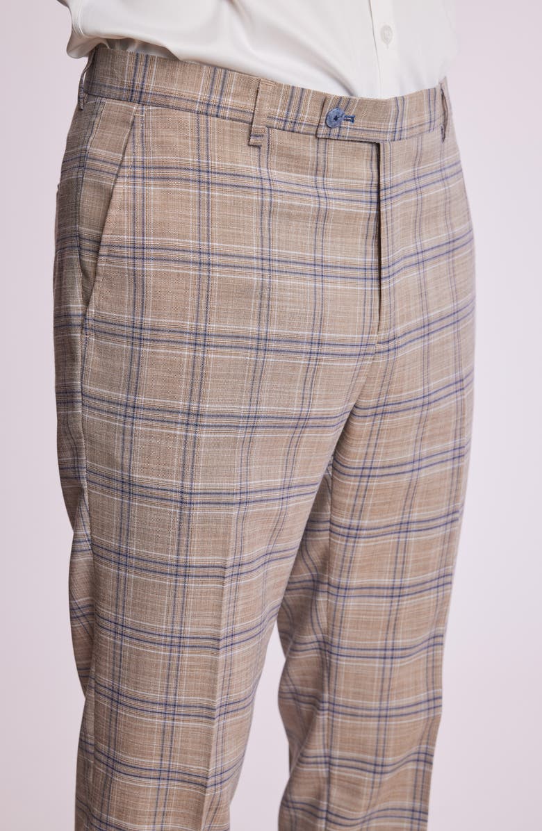 PAISLEY & GRAY Downing Slim Flat Front Windowpane Dress Pants, Alternate, color, Tan Blue White Check