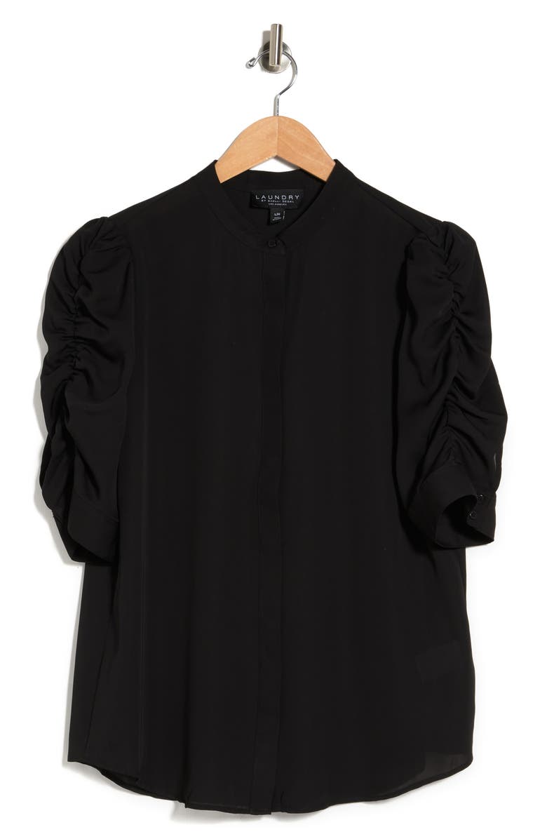 Laundry by Shelli Segal Houndstooth Print Shirred Short Sleeve Blouse, Alternate, color, 