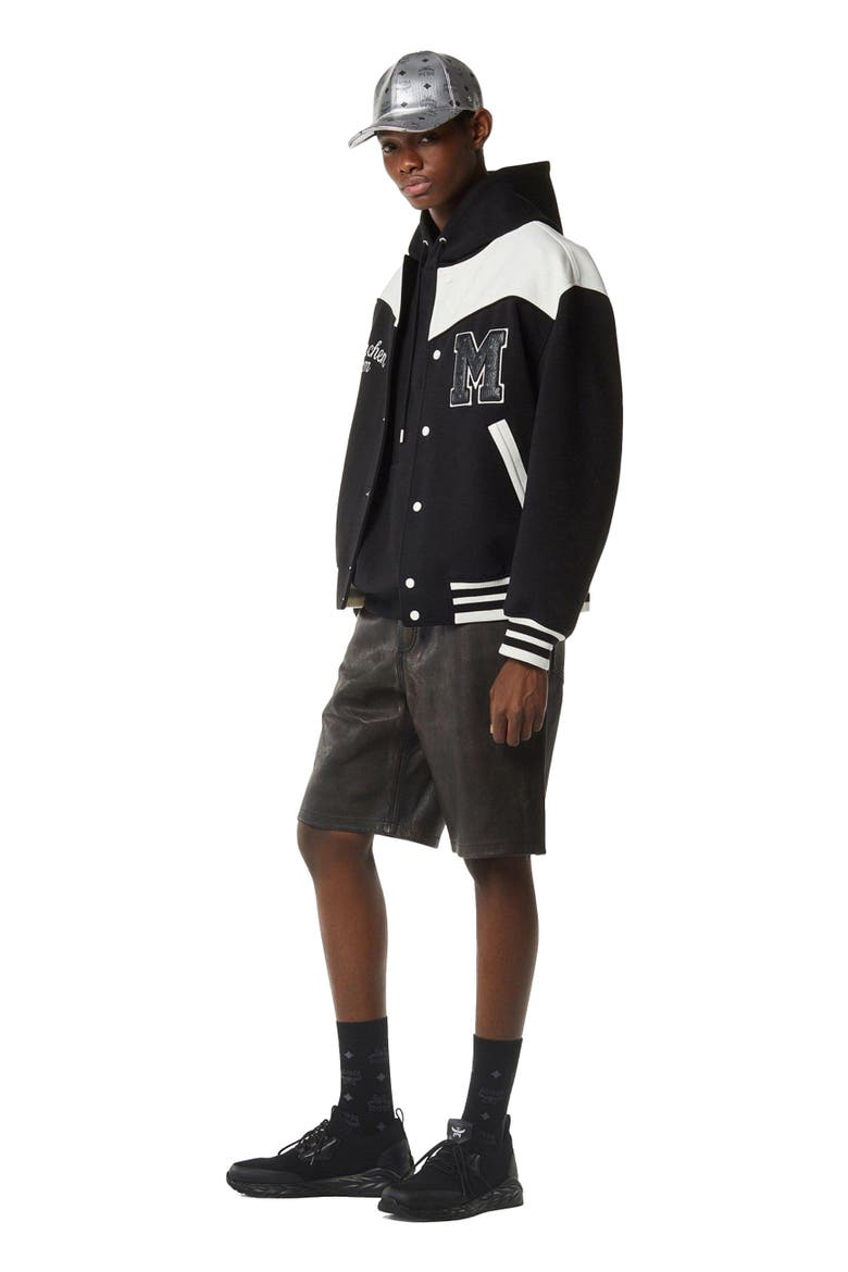 Munchen Ponte Varsity Jacket, Alternate, color, Black and White