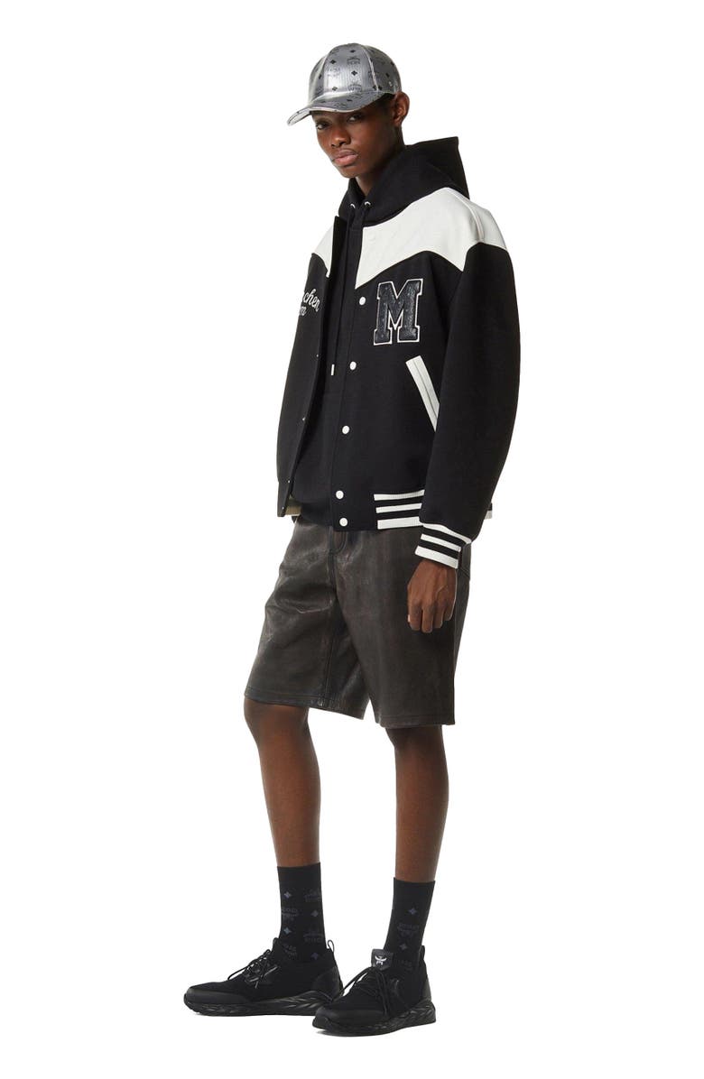 MCM Munchen Ponte Varsity Jacket, Main, color, Black And White
