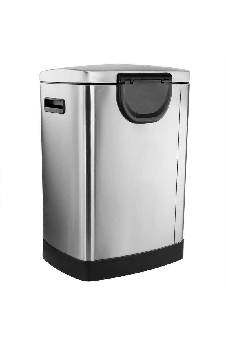 Elama 2 Compartment Large 10.6 Gallon Split Stainless Steel Step Trash Bin with Slow Close Mechanism, Alternate, color, Silver