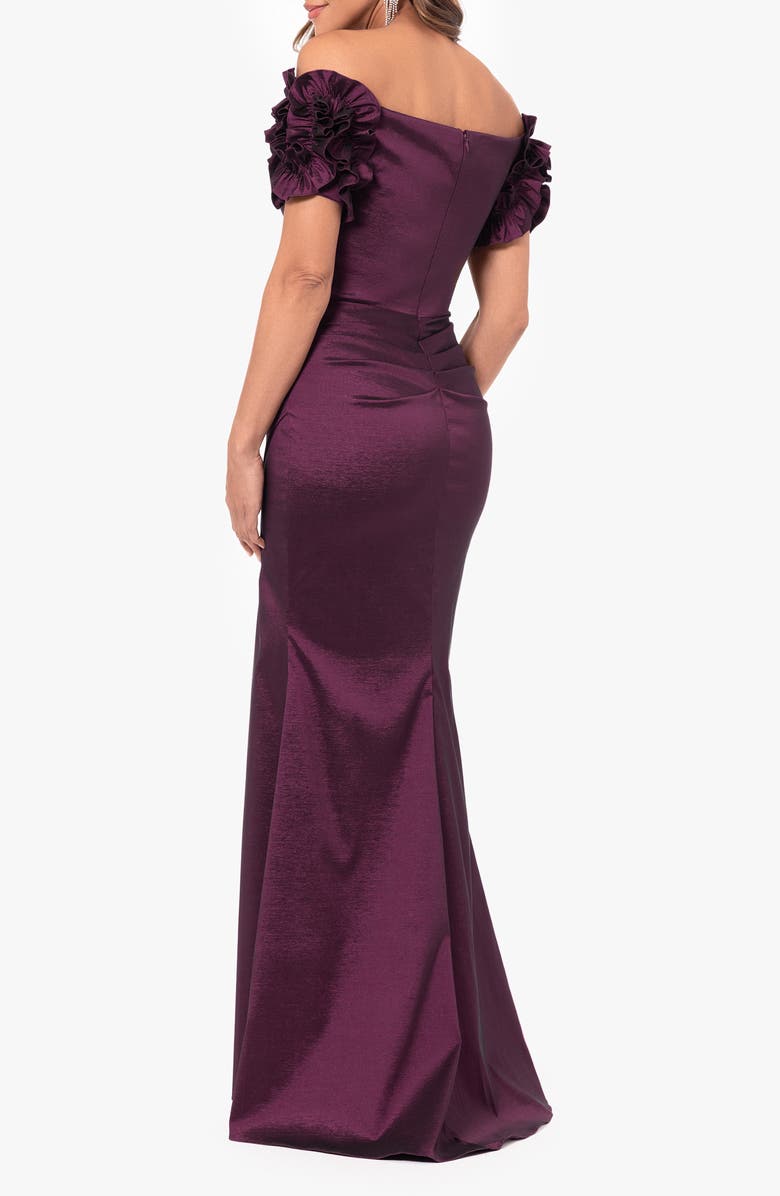 Xscape Evenings Off the Shoulder Taffeta Sheath Gown, Alternate, color, Wine