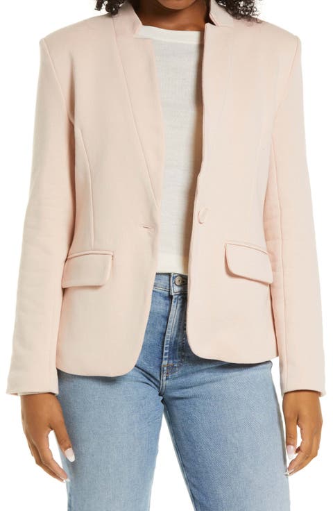 Inverted Notch Collar Cotton Blend Knit Blazer