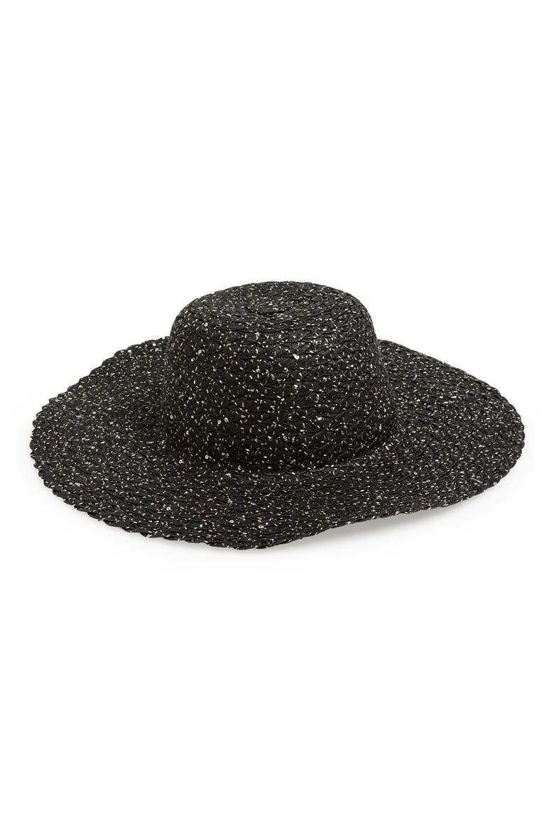 'Shiny Discovery' Floppy Hat, Main, color, BLACK