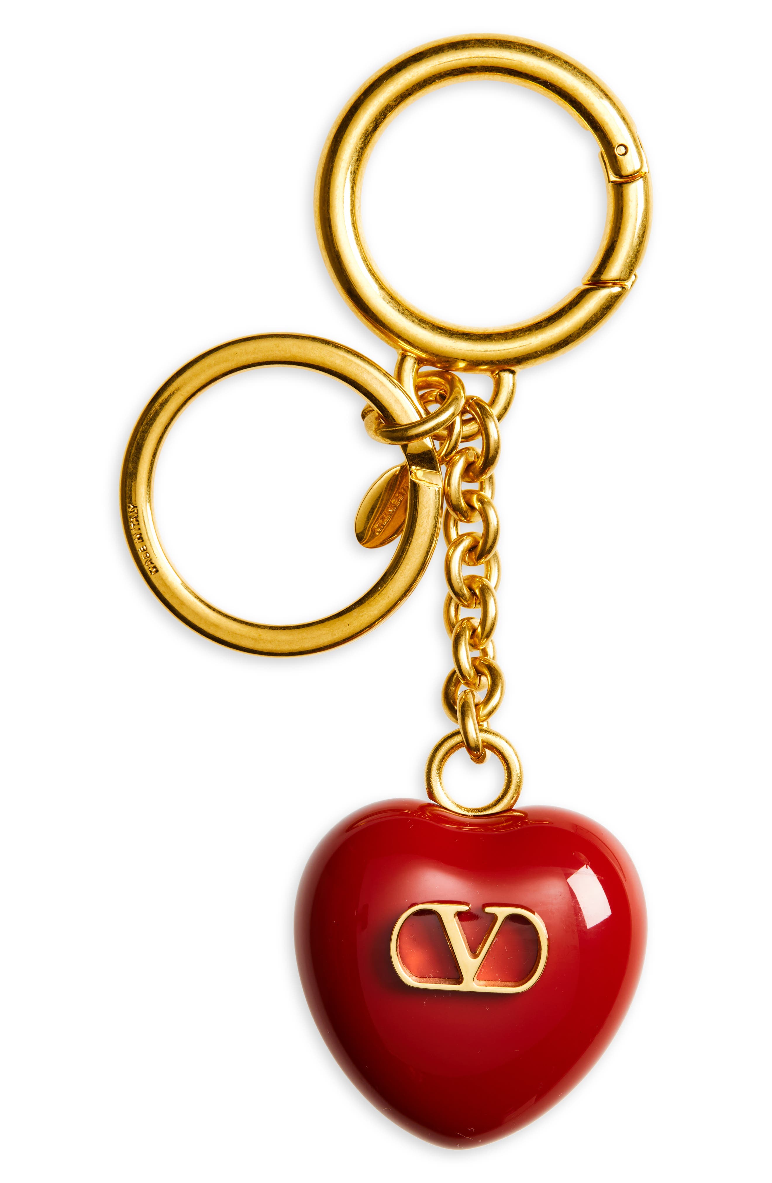 Coeur Royal VLOGO Signature Enamel Heart Bag Charm, Main, color, ANTIQUE BRASS/ ROSSO