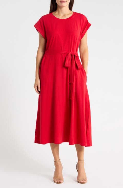 Cap Sleeve Fit & Flare Midi Dress