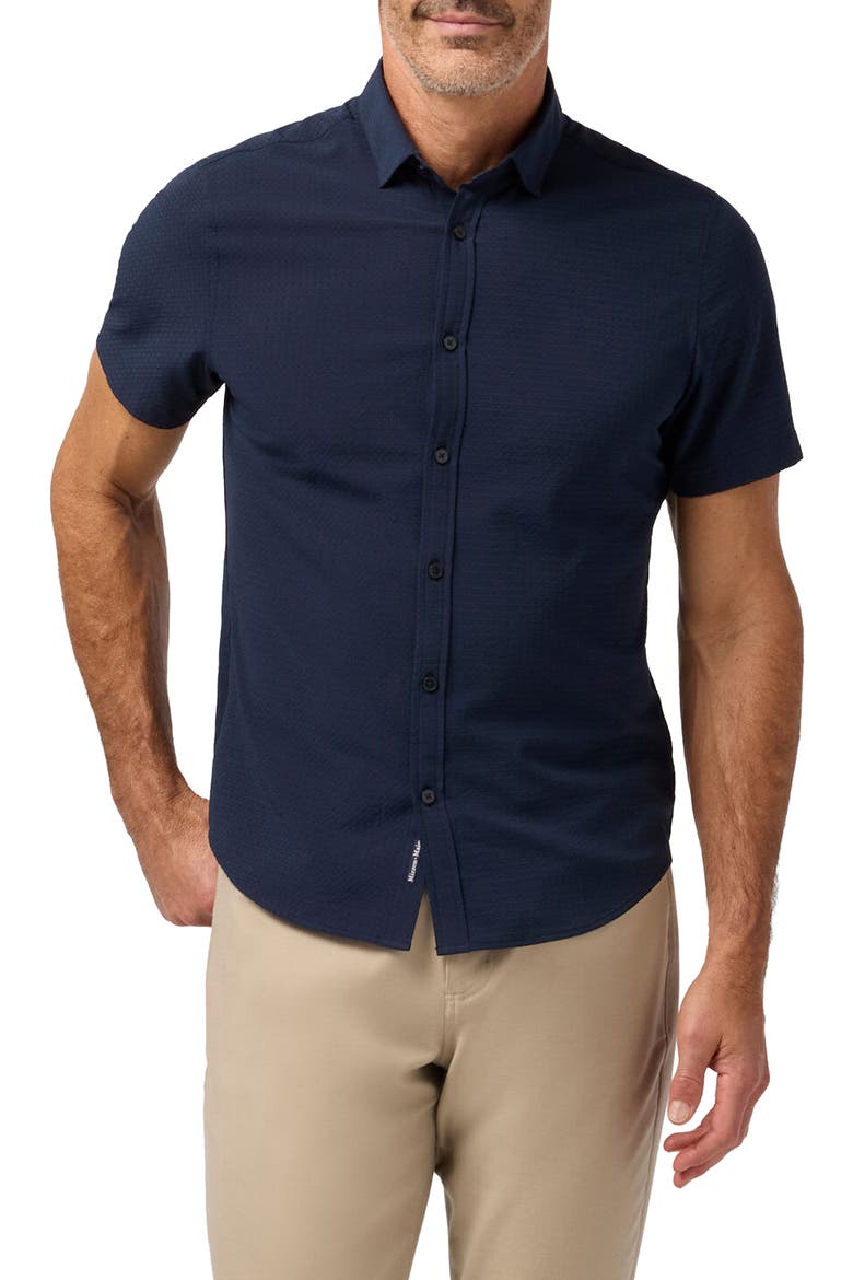 Porter Trim Fit Short Sleeve Performance Button-Up Shirt, Main, color, NAVY