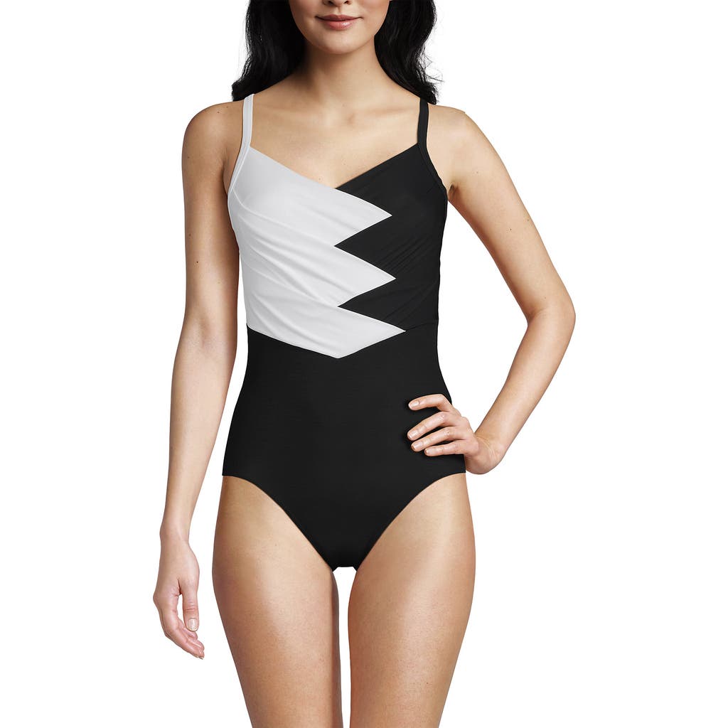 Shop Lands' End D-cup Slender Suit Pleated Low Leg One Piece Swimsuit