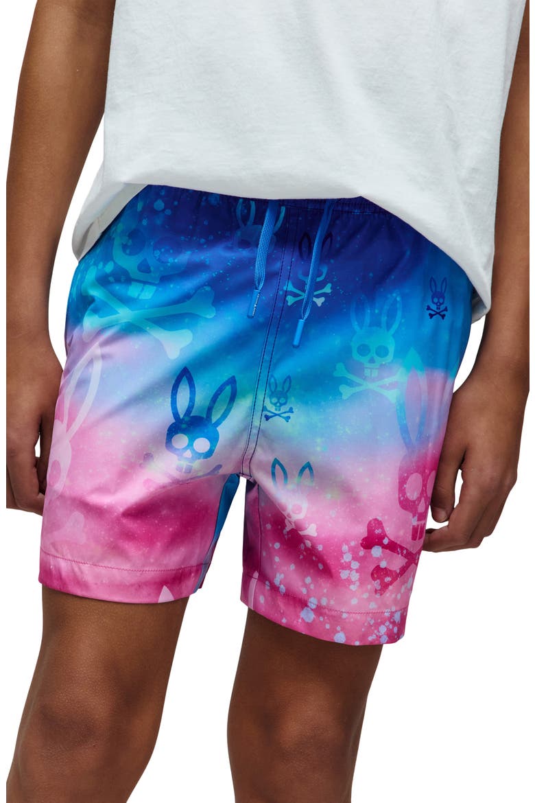 Kids' Caspian Allover Bunny Swim Trunks, Alternate, color, BEGONIA PINK