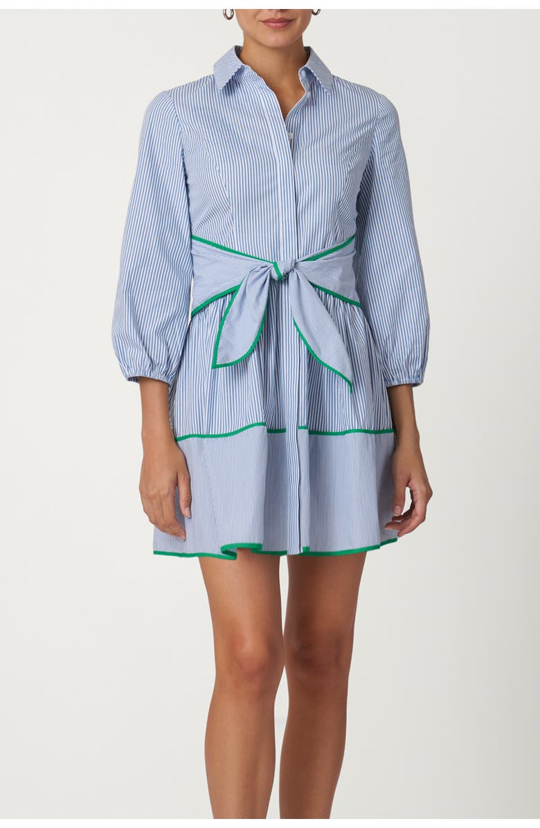 Shoshanna Cotton Pinstripe Chatfield Dress, Main, color, French Blue/Optic/Green