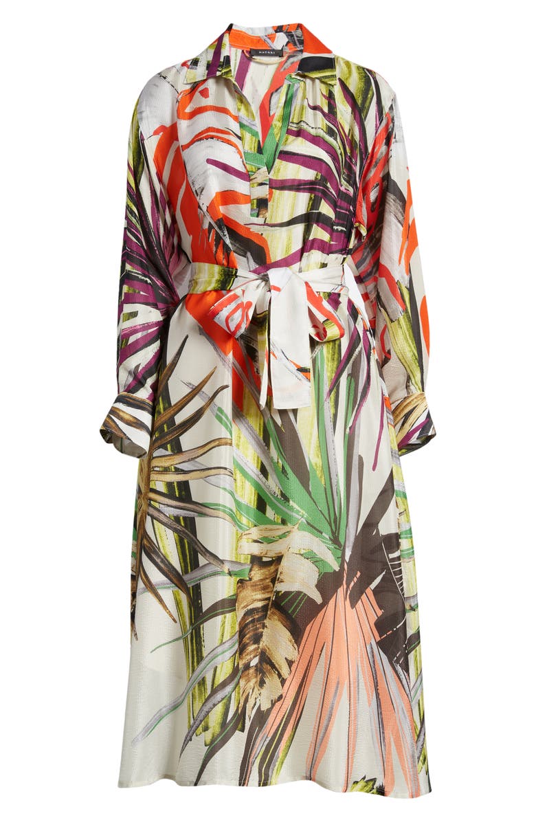 Natori El Nido Print Long Sleeve Silk Shirtdress, Alternate, color,