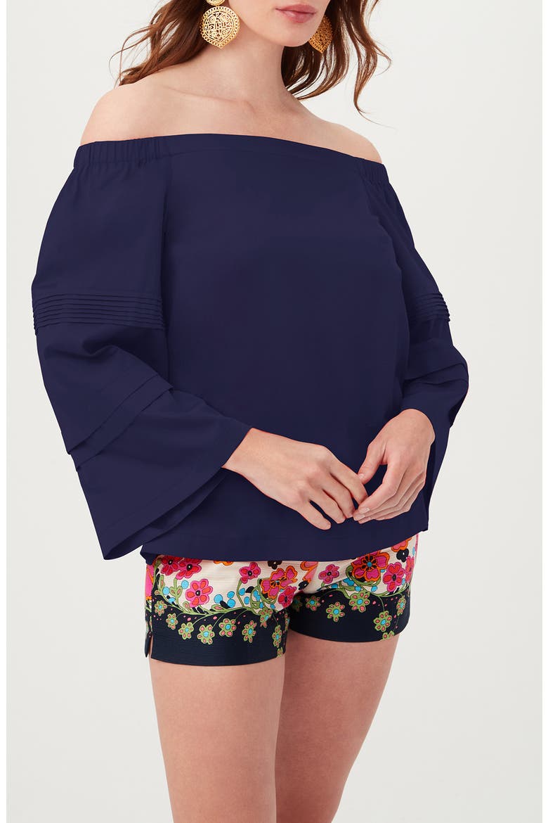 Wavey Organic Cotton Off the Shoulder Top, Alternate, color, INDIGO