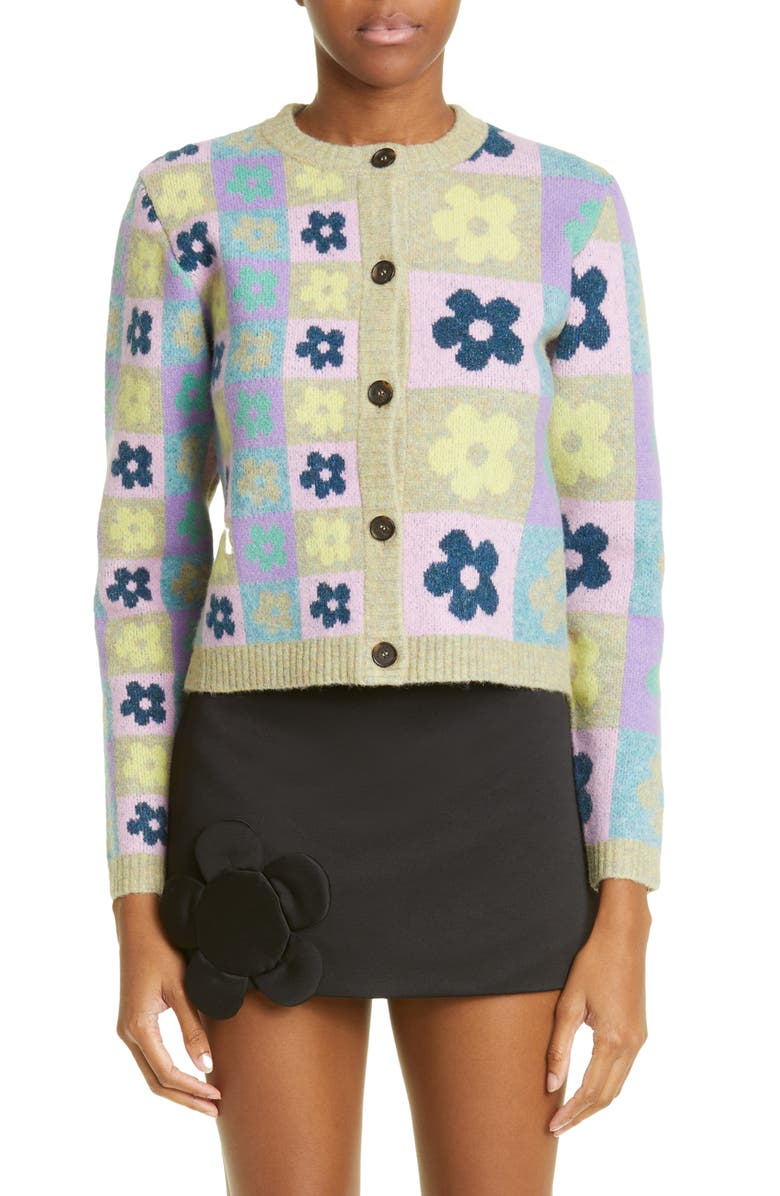 Sandy Liang Nany Floral Jacquard Cardigan, Main, color, 