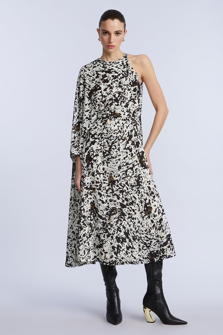 One Sleeve Midi Dress, Alternate, color, Dotty Print