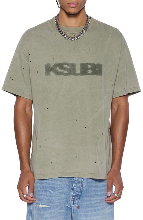 KSUBI blasted ekcess 半袖 Tシャツ Grey Green 送料込み Ksubi Sketch Ekcess T-shirt | Grey | FARFETCH