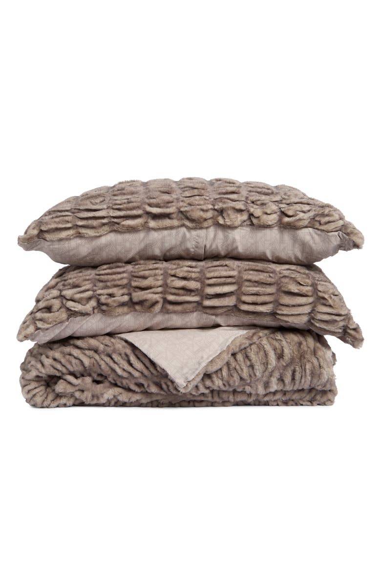 KARL LAGERFELD Ruched Faux Fur Duvet Cover Set, Alternate, color, Brown