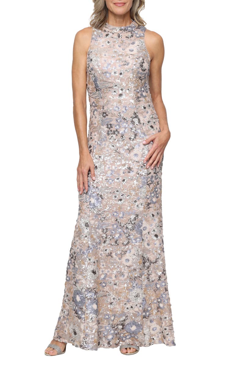 Alex Evenings Sequin Sleeveless Mermaid Gown, Main, color, Taupe Multi