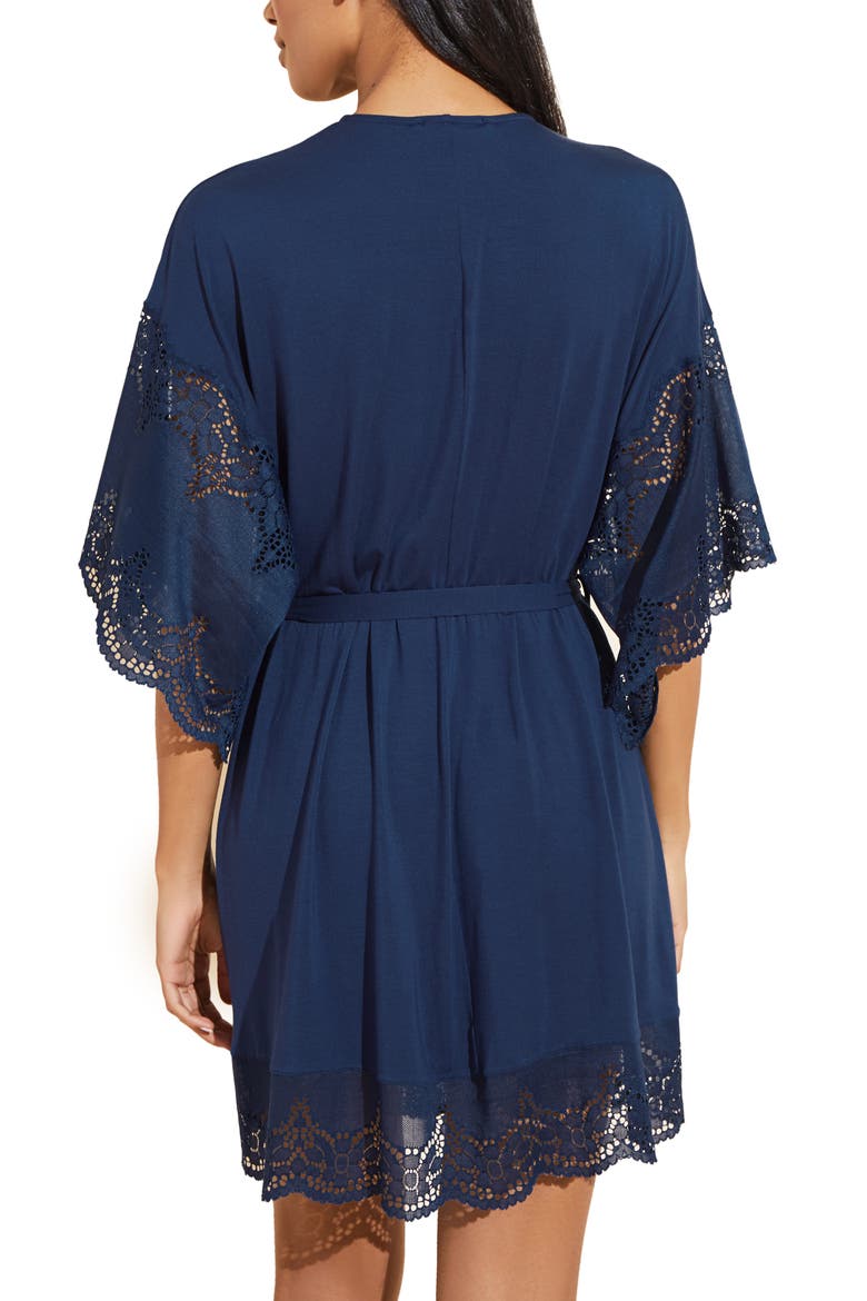 Beatrix Lace Sleeve Jersey Knit Robe, Alternate, color, NAVY