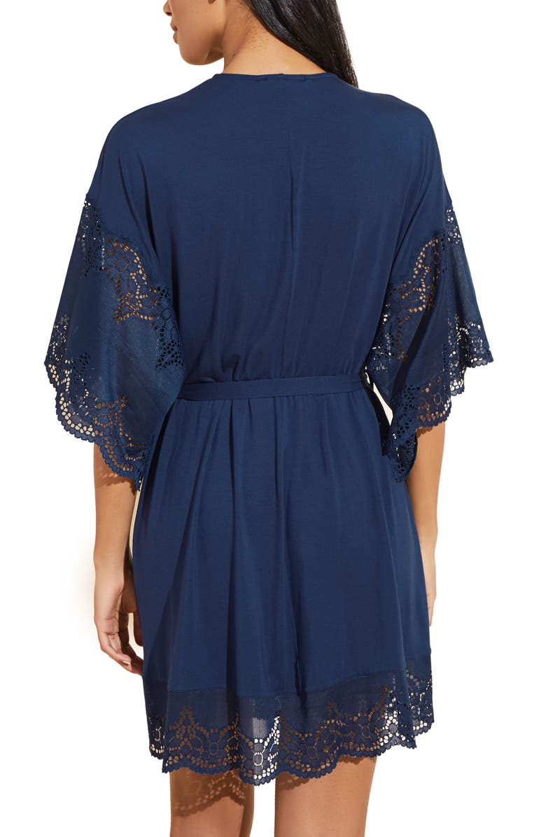 Eberjey Beatrix Lace Sleeve Jersey Knit Robe, Alternate, color,