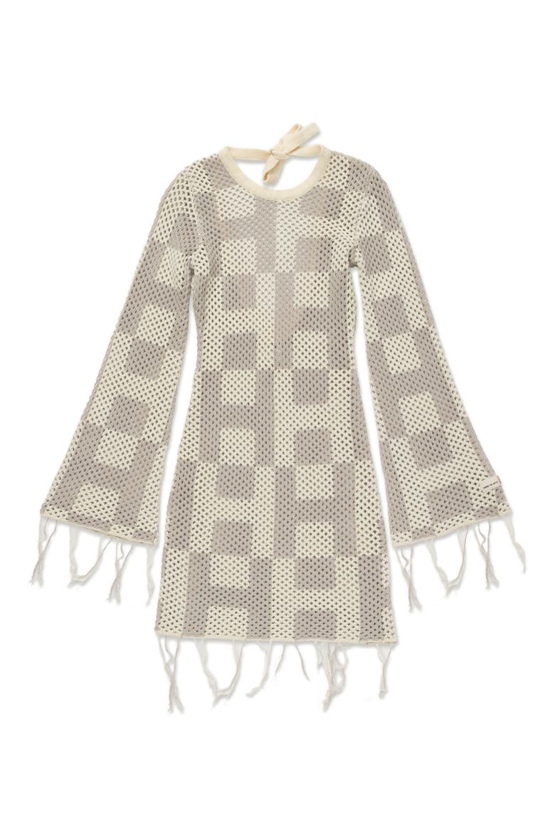 Long Sleeve Openwork Mini Sweater Dress, Alternate, color, STONE
