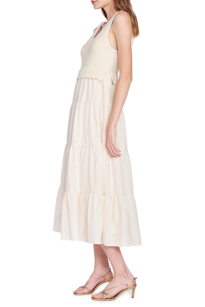 Mixed Media Tiered Midi Dress, Alternate, color, NATURAL