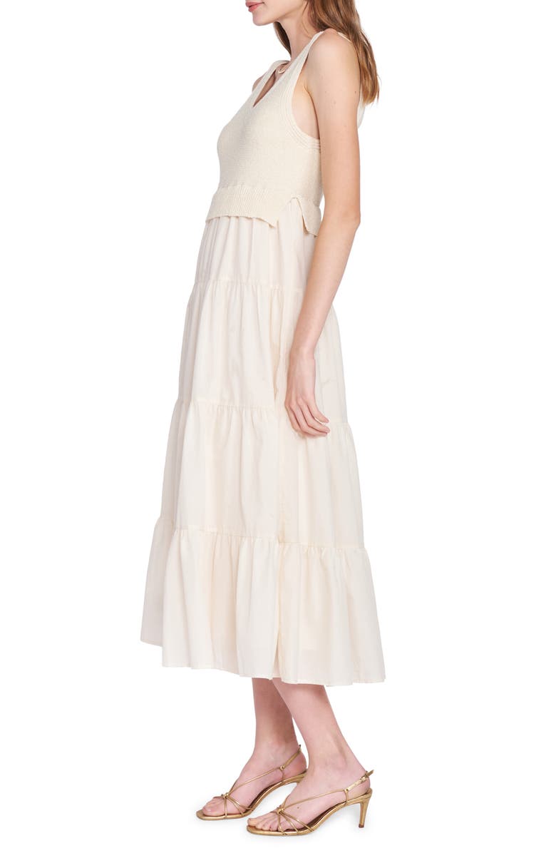 En Saison Mixed Media Tiered Midi Dress, Alternate, color, Natural