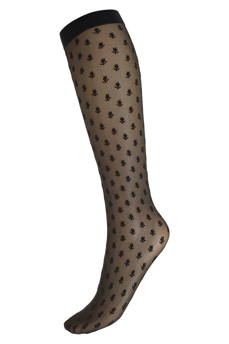 Blossom Knee High Socks, Alternate, color, BLACK/ BLACK