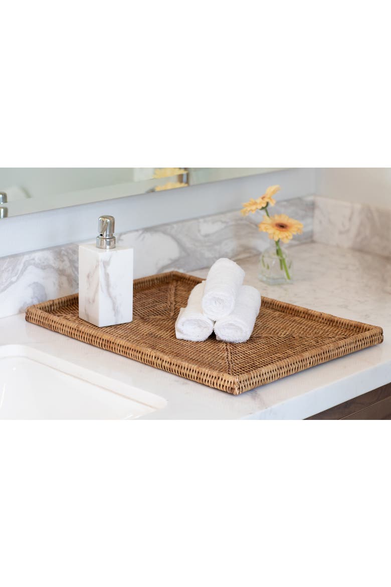 Artifacts Rattan Rectangular Flat Tray, Alternate, color, Honey Brown