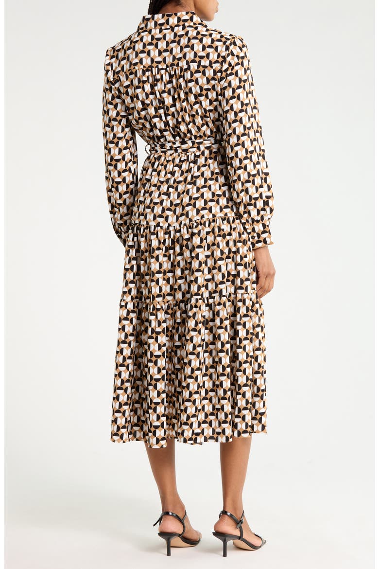 Tiered Long Sleeve Shirtdress, Alternate, color, TAN BLACK/BONE GEO