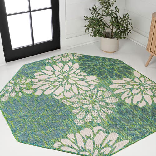 Jonathan Y Zinnia Modern Floral Textured Weave Octagon Indoor/outdoor Area Rug In Green