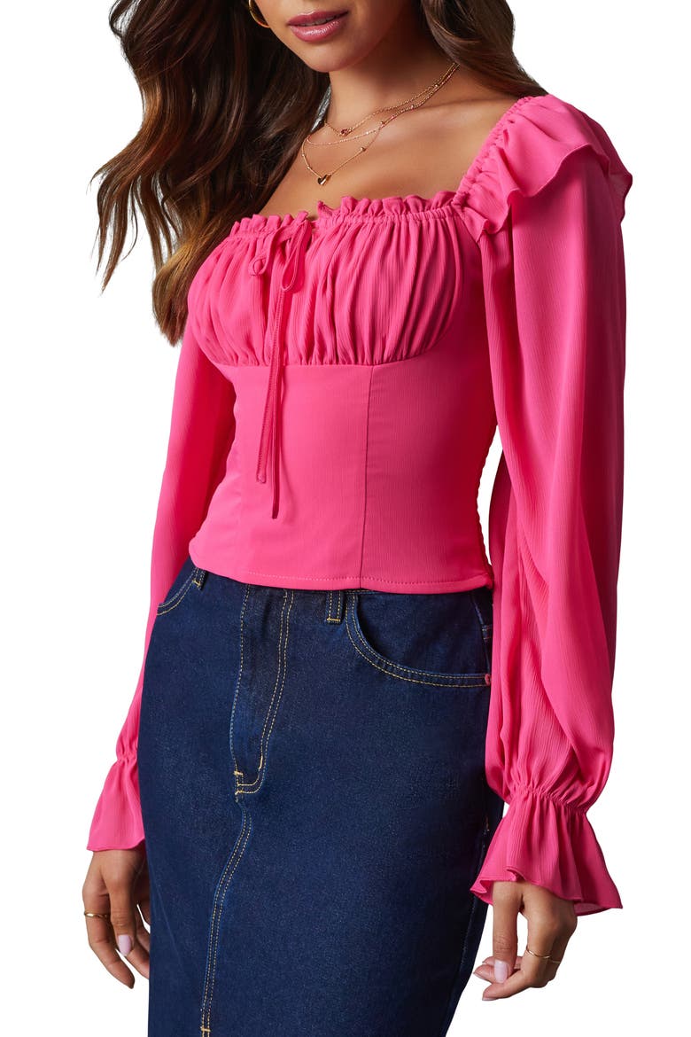 Julie Ruffle Shoulder Crop Top, Alternate, color, PINK
