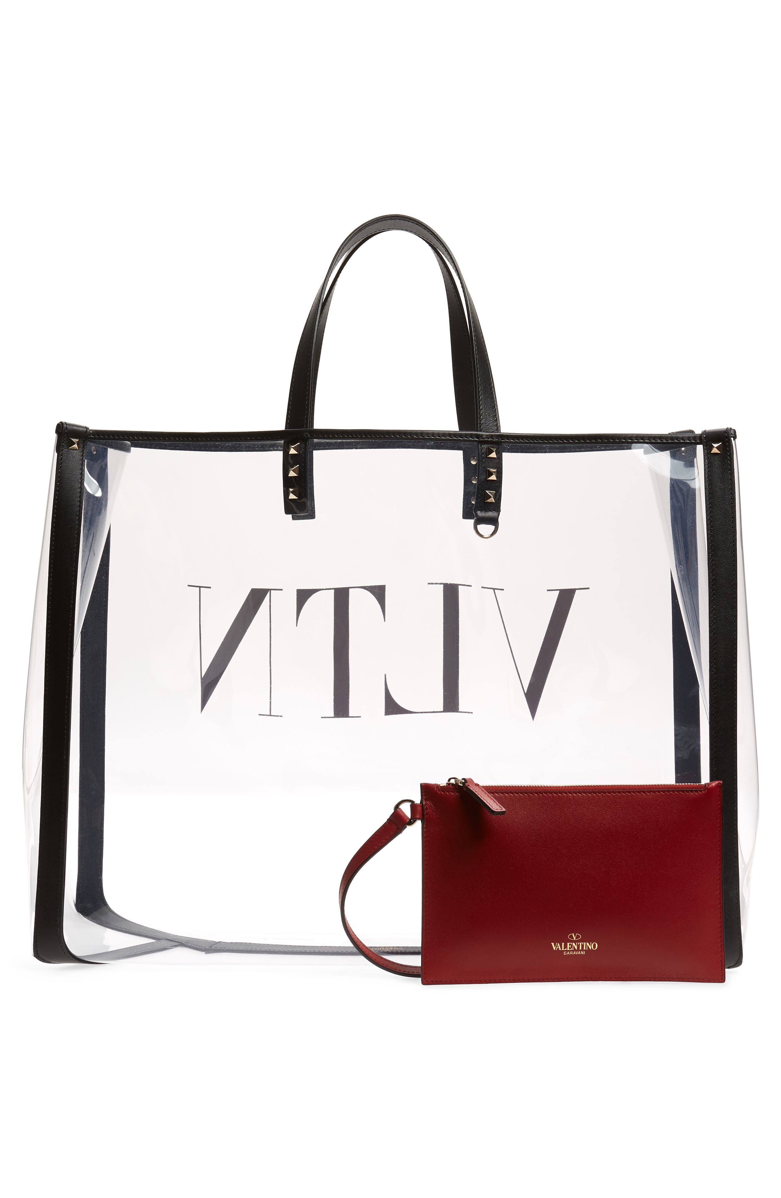 Valentino Garavani Large Grande Plage VLTN Logo Clear Tote, Alternate, color, 