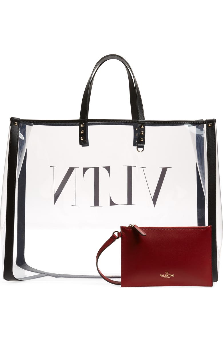 Valentino Garavani Large Grande Plage VLTN Logo Clear Tote, Alternate, color,