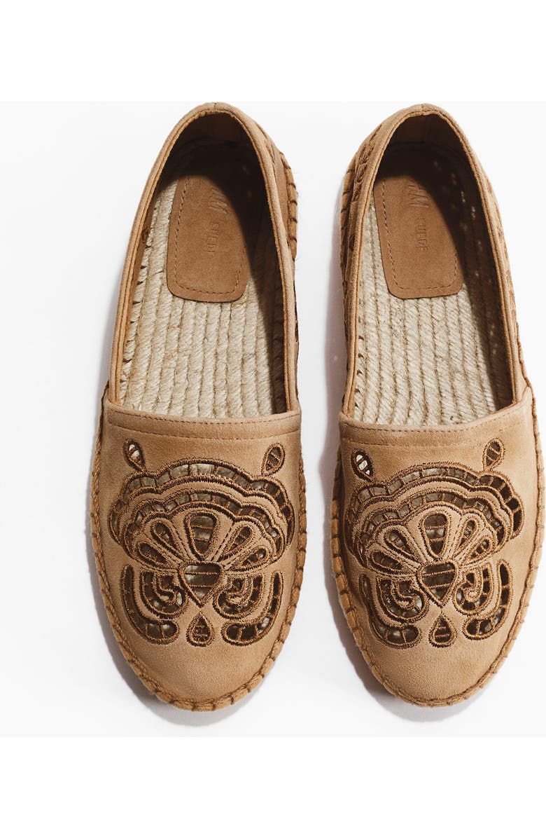 H&M Broderie Anglaise Suede Espadrilles, Alternate, color, Dark Beige