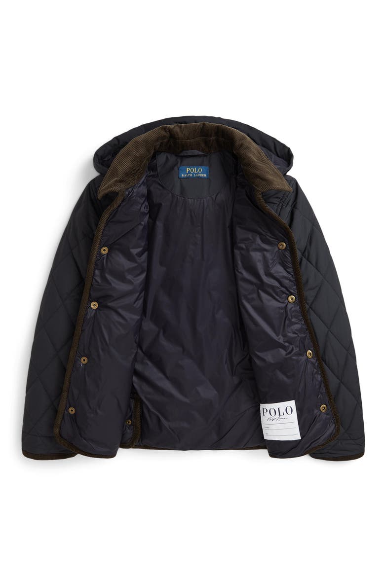 Kids' Quilted Hooded Barn Jacket, Alternate, color, BLACK