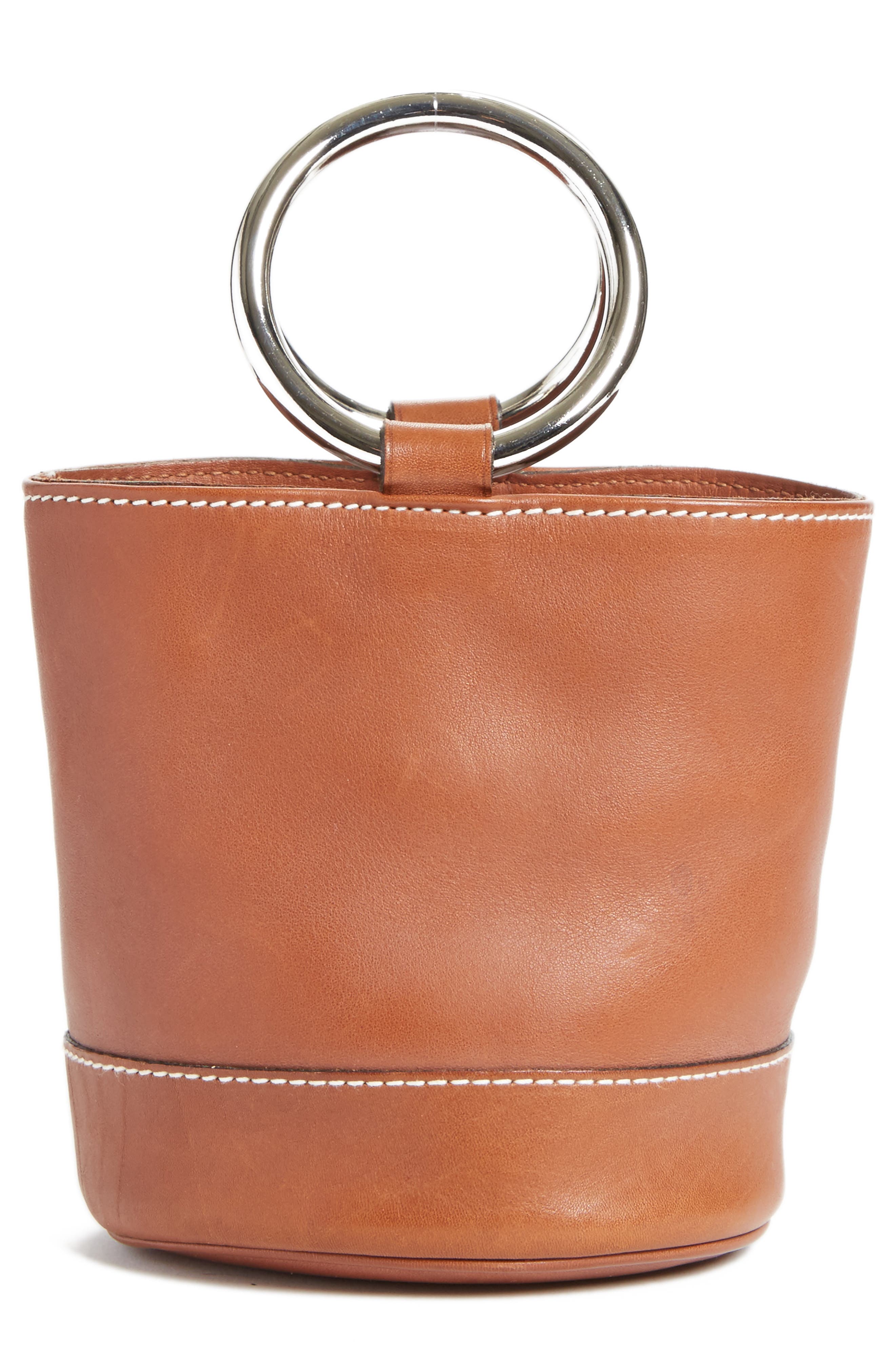 Bonsai Pebbled Leather Bucket Bag, Alternate, color, TAN