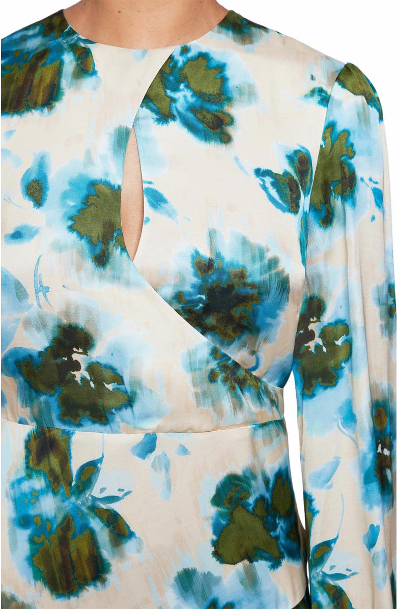 Santorelli NOLA Long Sleeve Keyhole Knee-Length Dress in Abstract Floral Print, Alternate, color, 