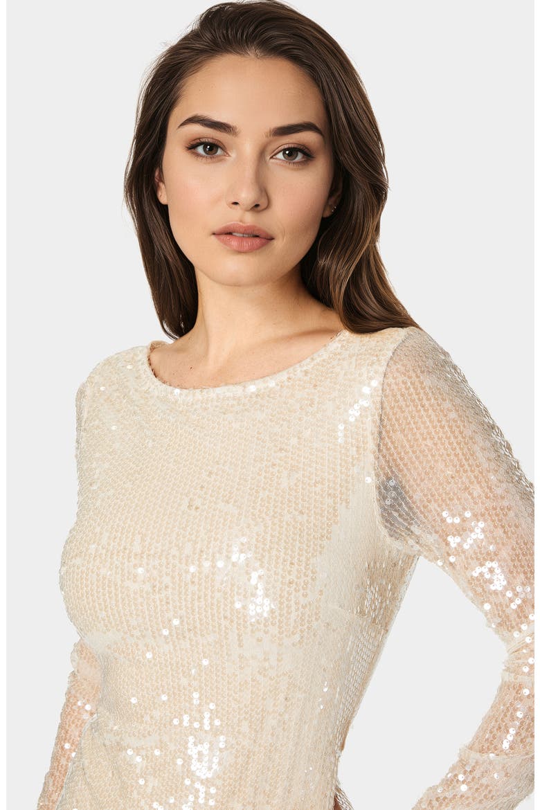 Long Sleeve Sequin Minidress, Alternate, color, SHELL