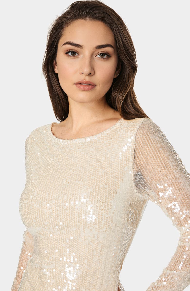 bebe Long Sleeve Sequin Minidress, Alternate, color, 