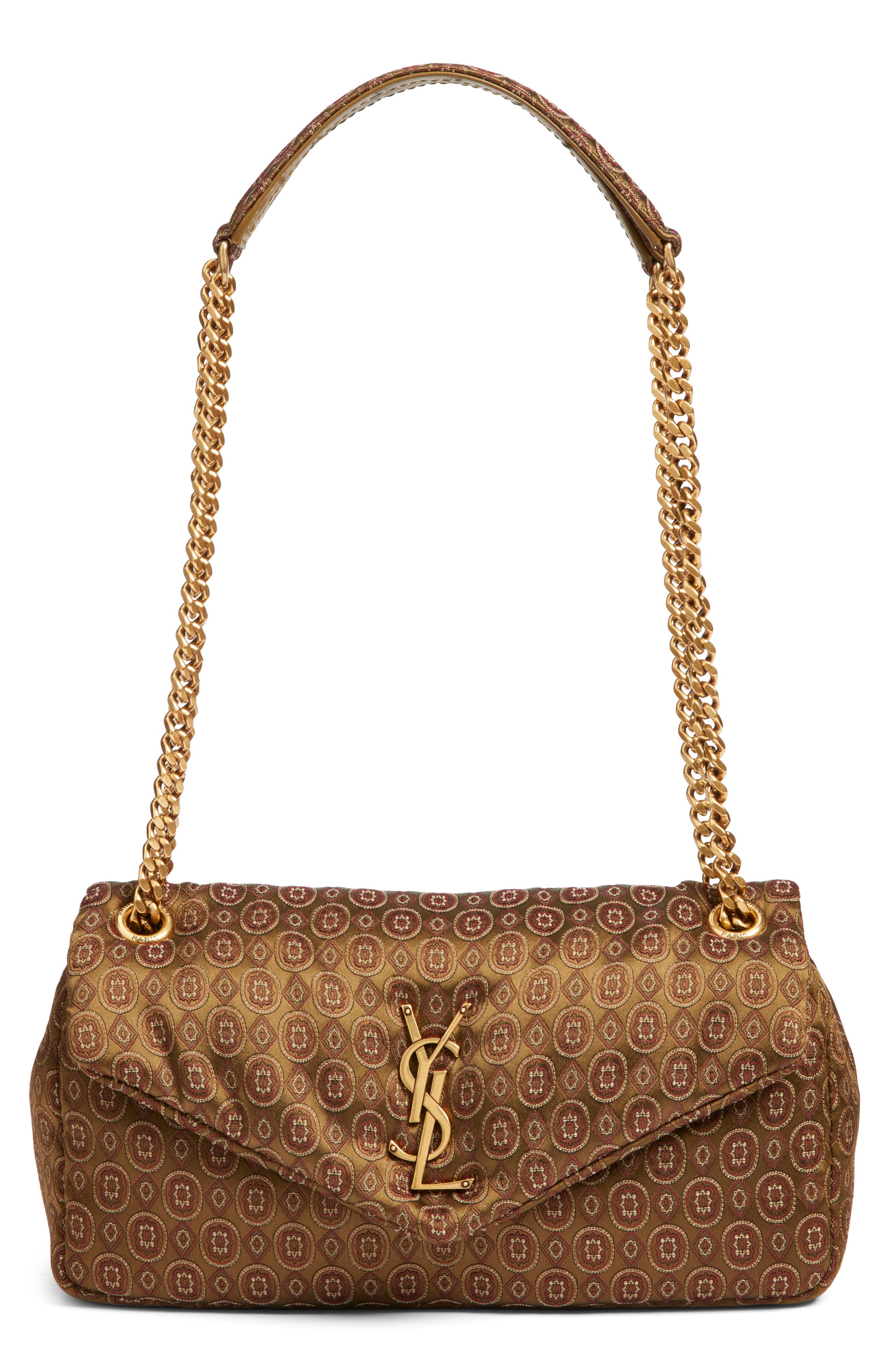 Saint Laurent Small Calypso Jacquard Shoulder Bag, Main, color, Ocre Multicolor