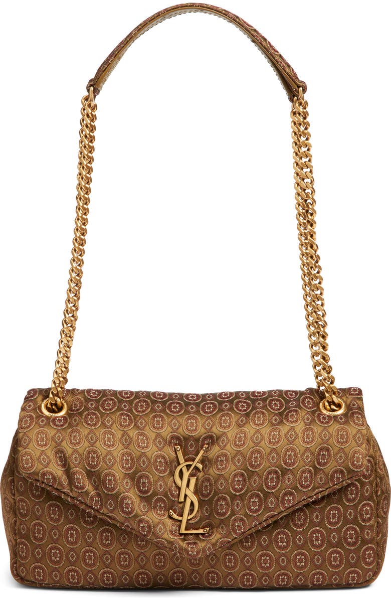 Saint Laurent Small Calypso Jacquard Shoulder Bag, Main, color, Ocre Multicolor