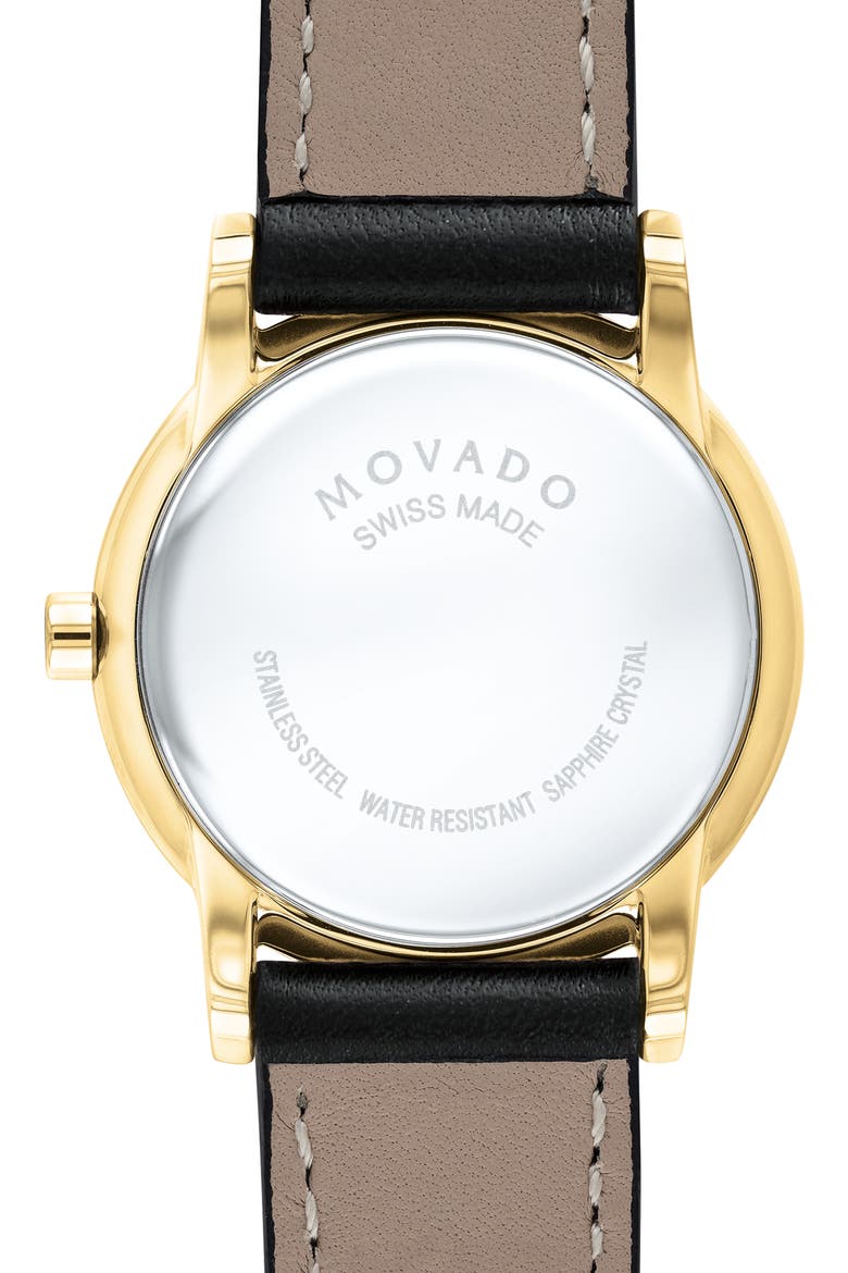 Leather Strap Watch, 28mm, Alternate, color, BLACK/ GOLD