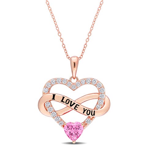 Color Zirconia Infinity Heart Necklace Rose-Plated