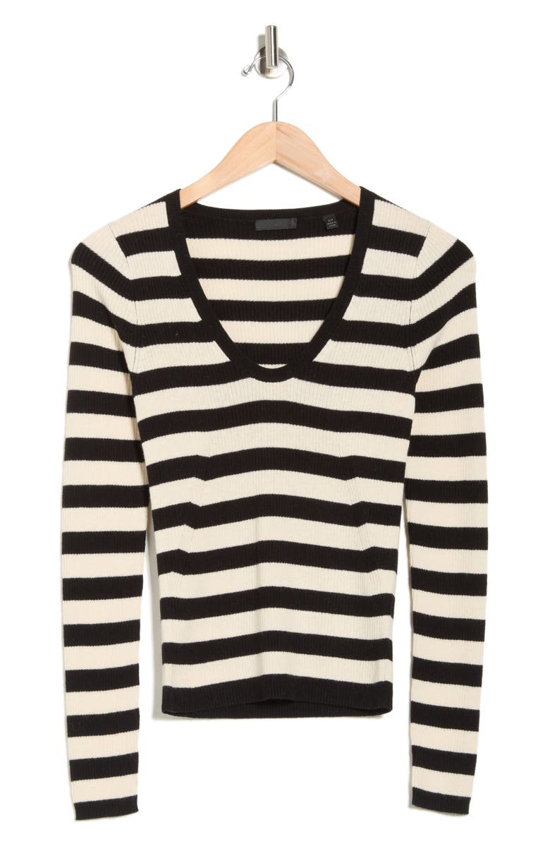 ATM Anthony Thomas Melillo Stripe Merino Wool Blend Sweater, Alternate, color, Chalk/ Black